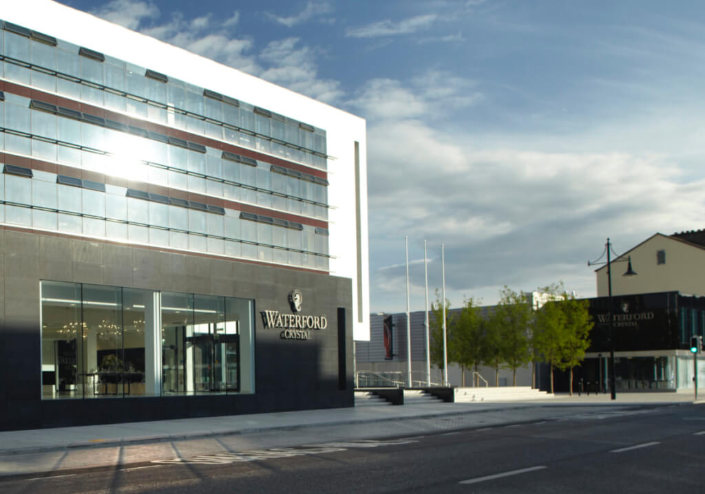 The Waterford Crystal showroom and offices on the left and the factory to the far right.