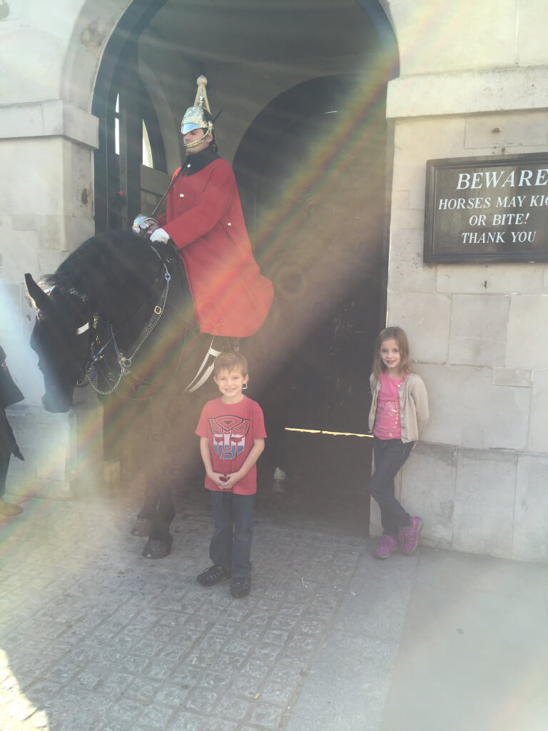 Liberty and Justice with a Horse Guard. Justice got to pet it!
