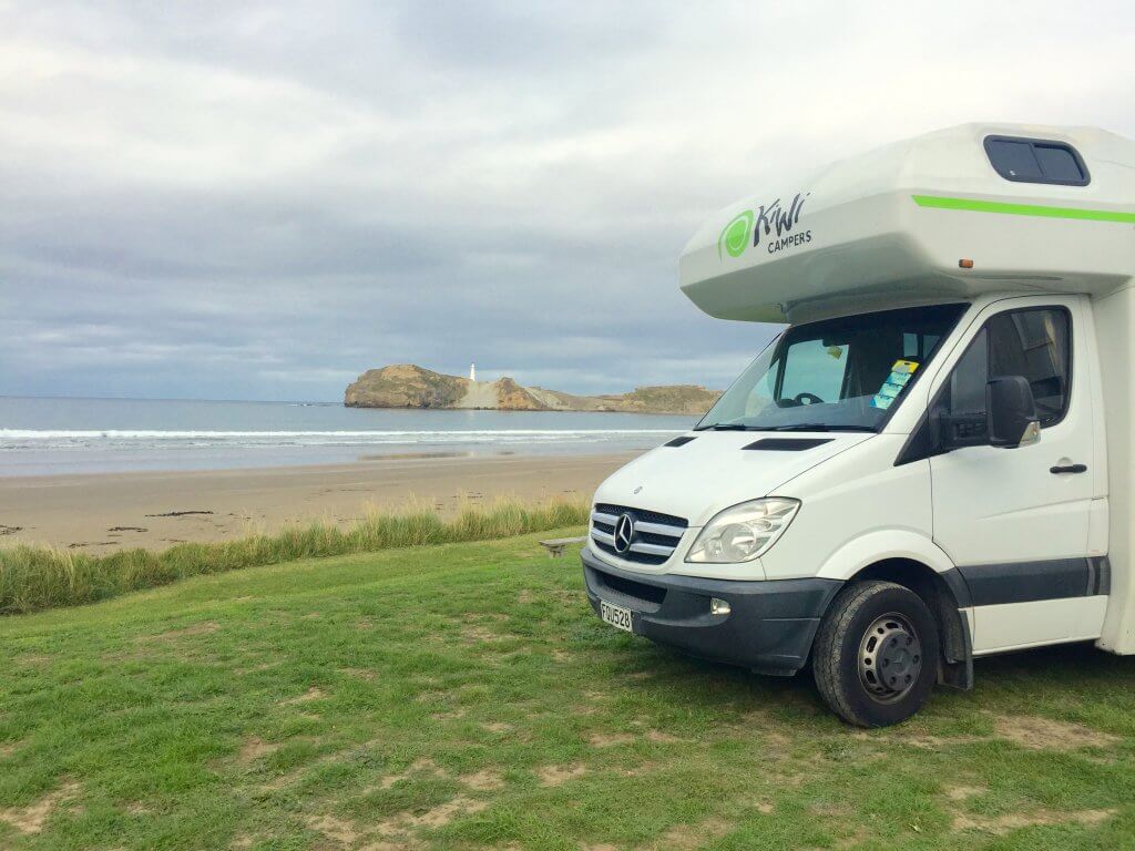Our campsite with a view of Castlepoint Lighthouse!